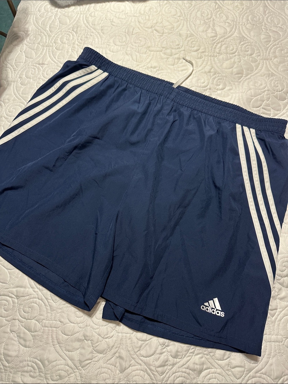 adidas Navy Athletic Shorts with White Three-Stripes